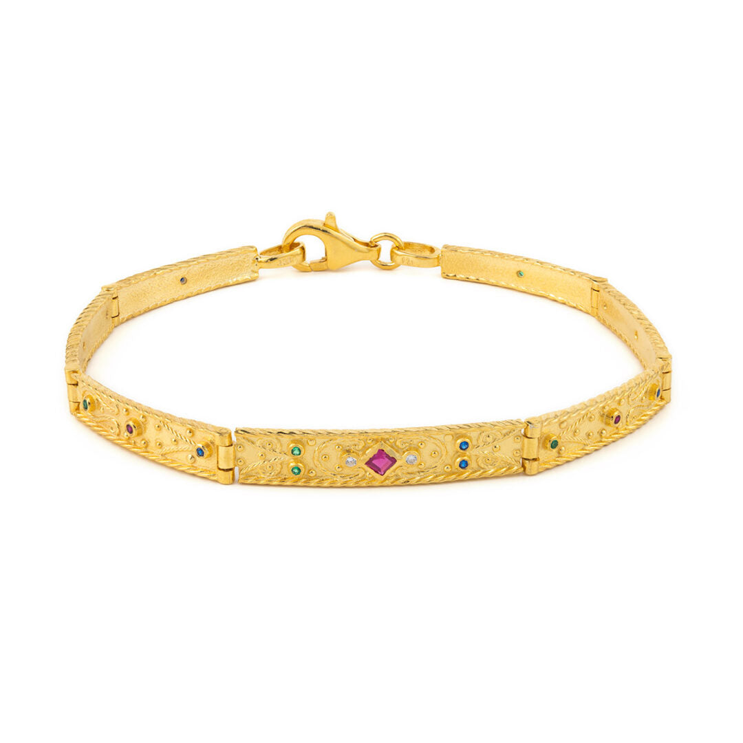 Byzantine Bracelet with Crystal in Sterling Silver and Gold Plated
