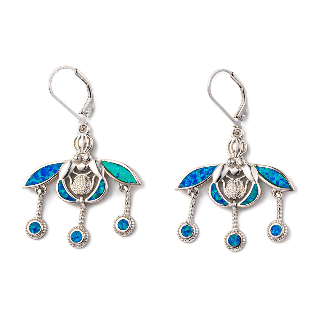 Minoan Malia Bees Earrings - 925 Sterling Silver with Opal