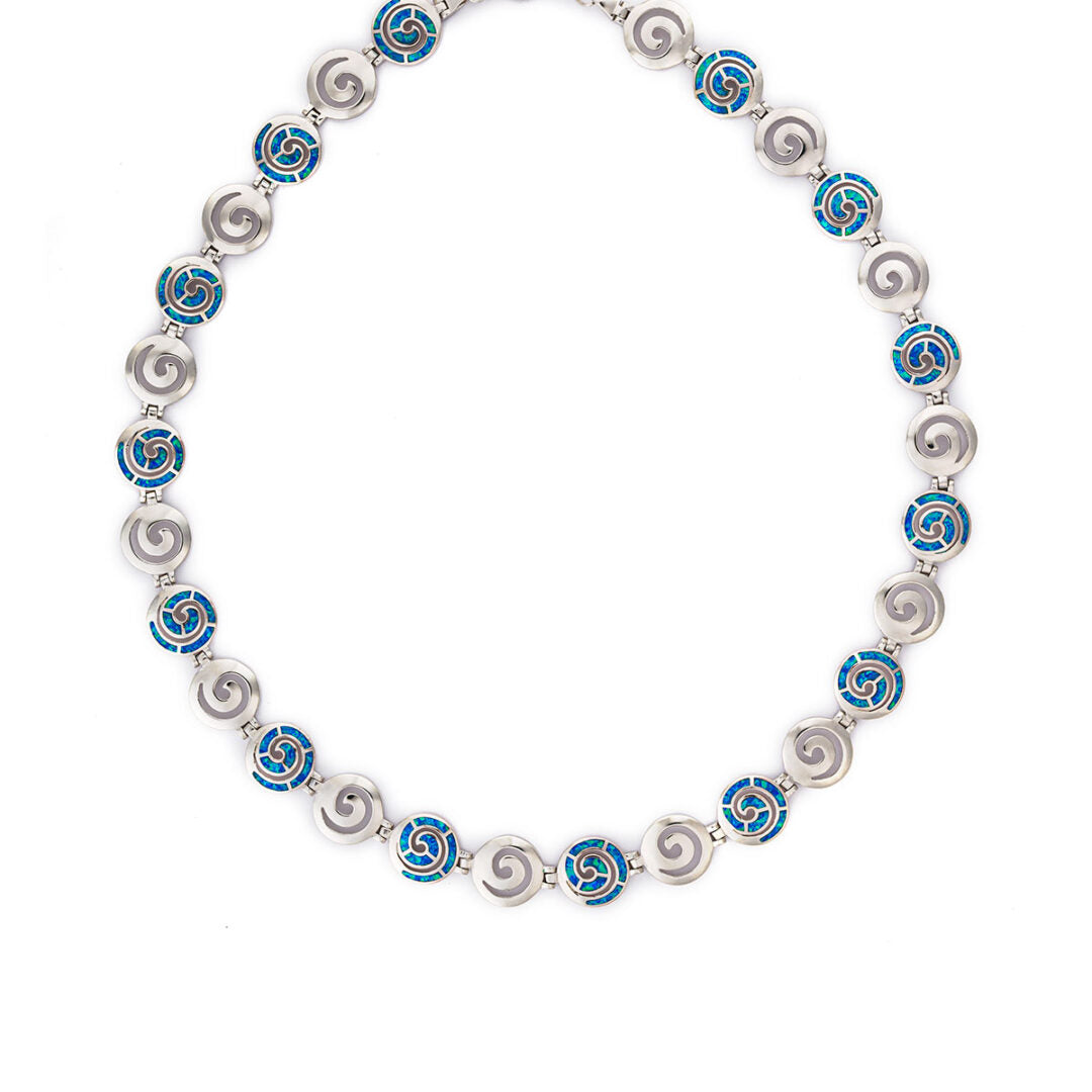 Spiral Necklace - Blue Opal 925 Sterling Silver