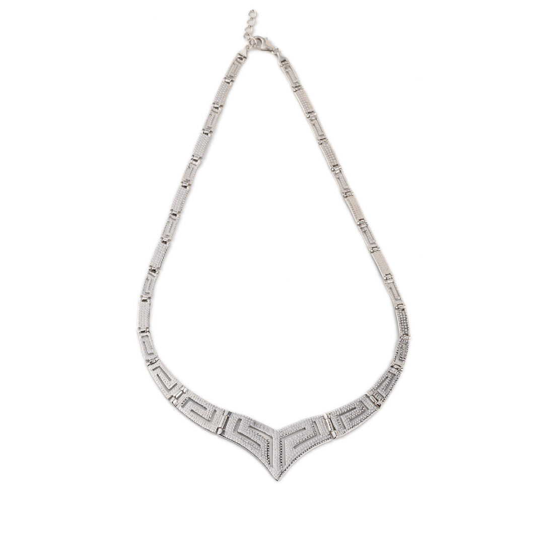 Greek Key Necklace with Blue Opal - Sterling Silver — Silver