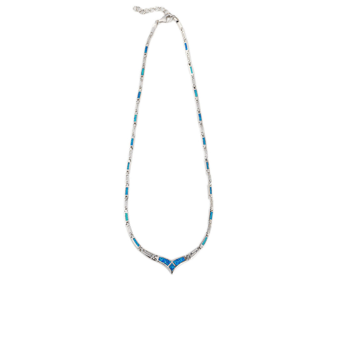 Blue opal v-shaped necklace with Meander