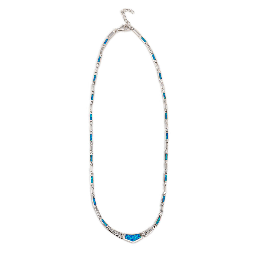 Blue Opal Greek Key Necklace - Sterling Silver