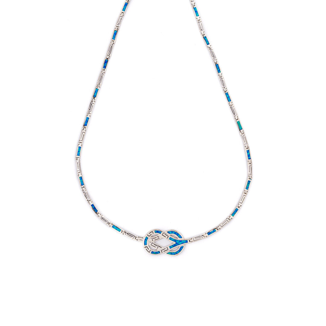 Meander Necklace - Blue Opal and Sterling Silver