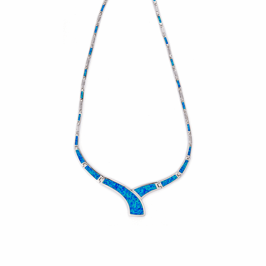 Blue Opal Necklace with Greek Key