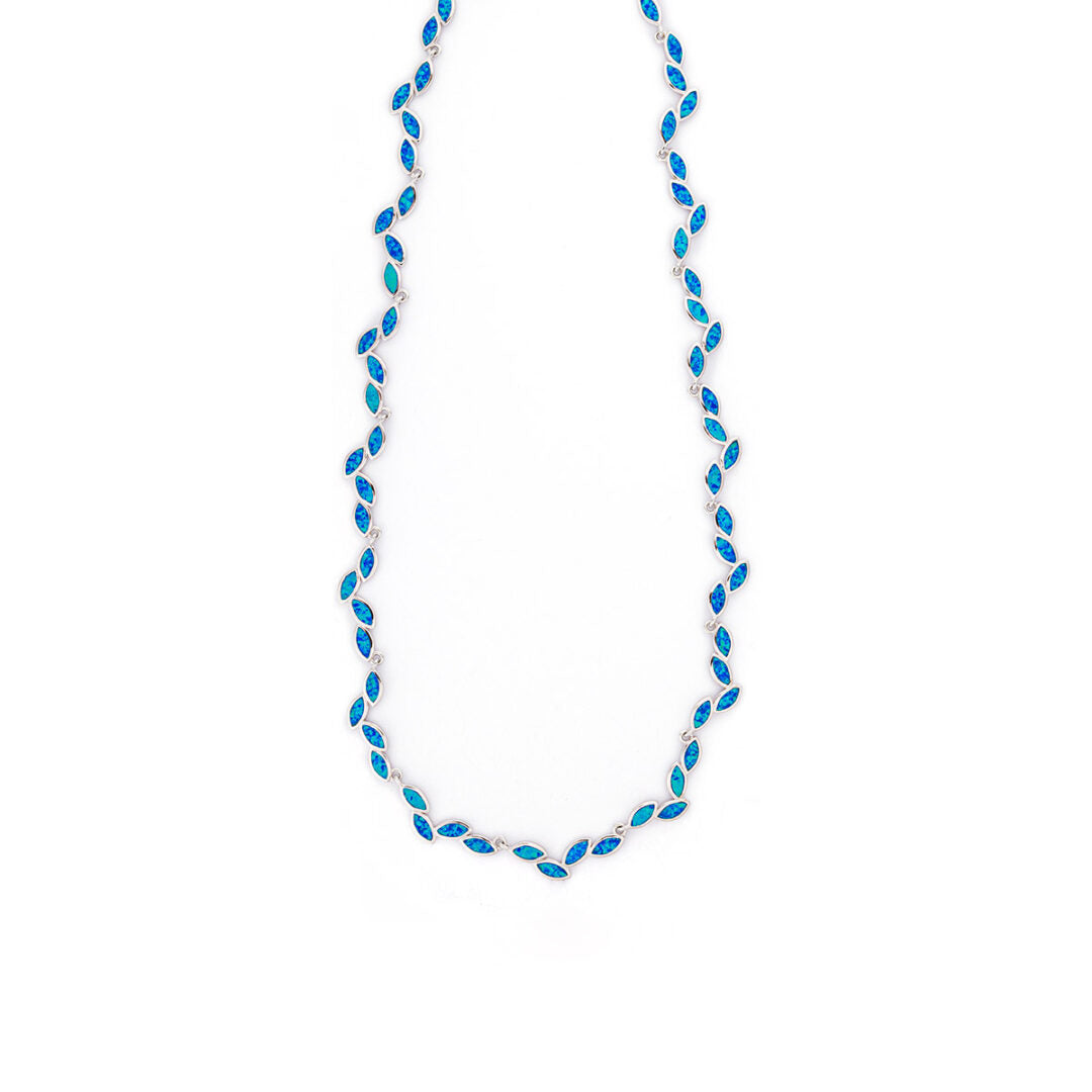 Olive Leaf Necklace - Sterling Silver and Blue Opal