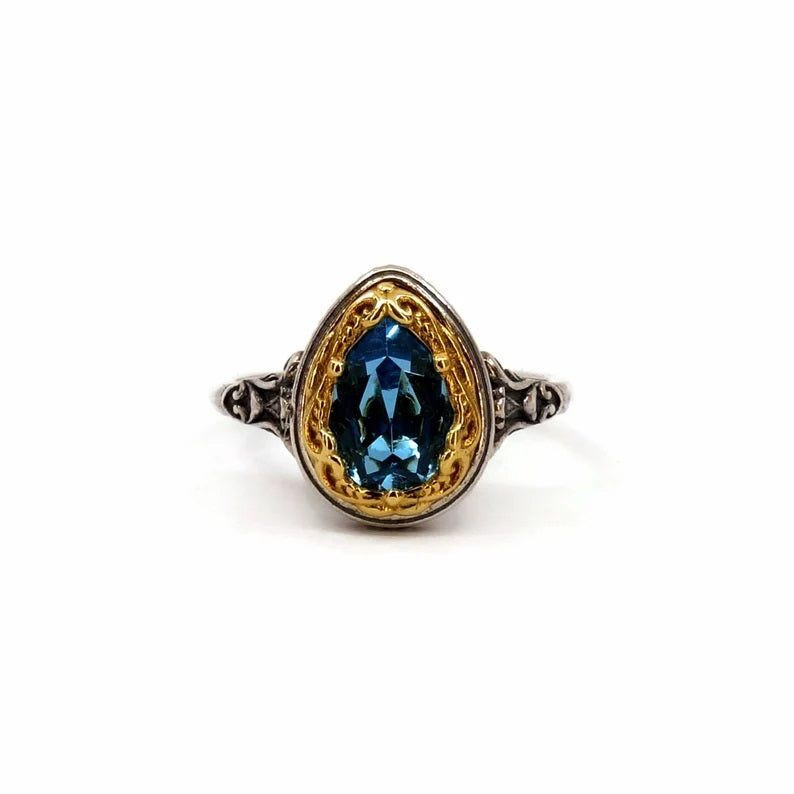 Byzantine Ring with London Blue Topaz Crystal Stone