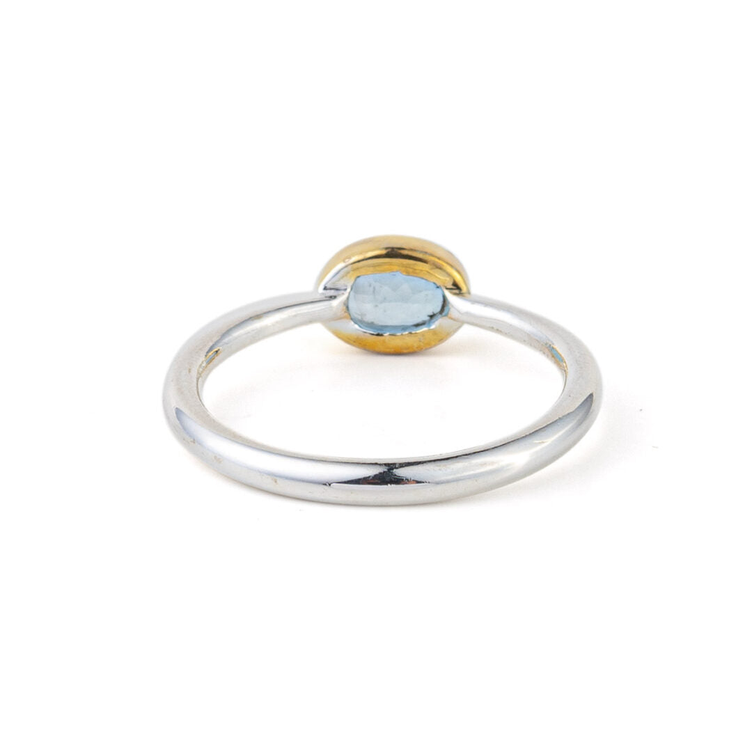 Dainty Blue Topaz Stone Ring - 925 Sterling Silver and Gold Plated