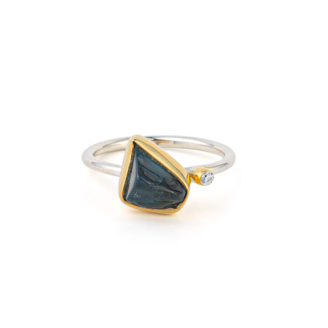925 Sterling Silver Ring with London Blue Topaz and Zircon
