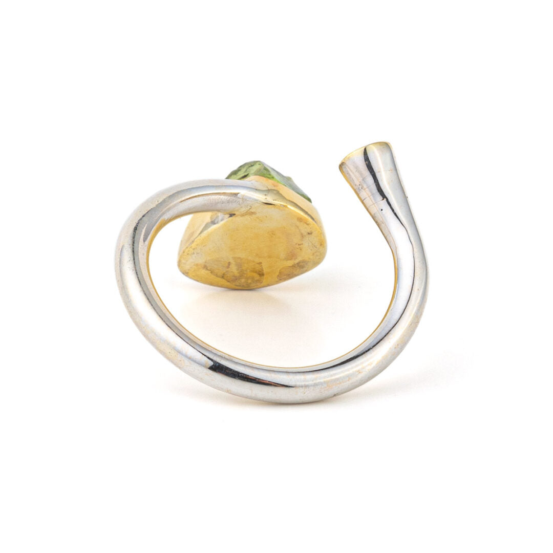 Adjustable Ring with Peridot - 925 Sterling Silver and Gold Plated