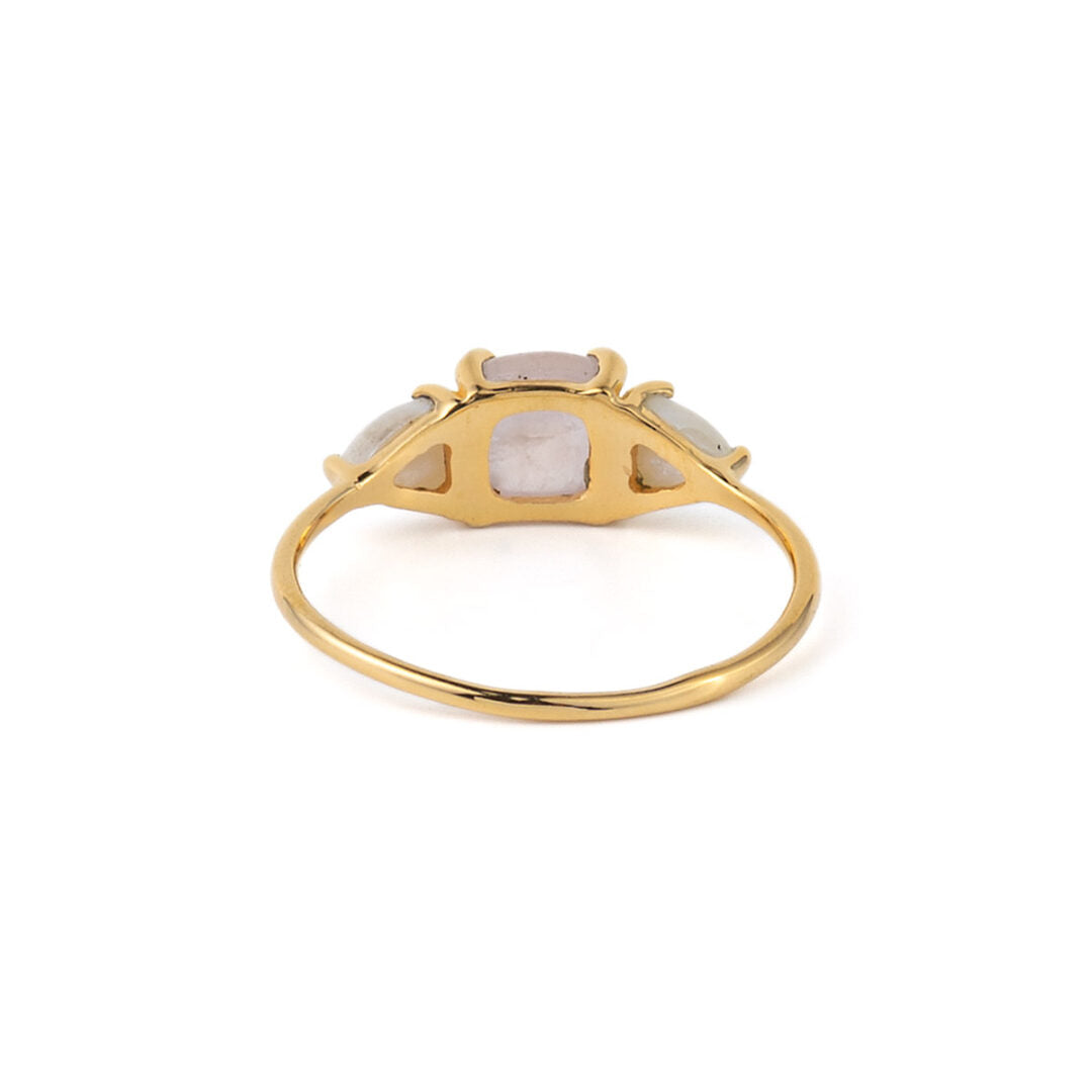 Rose Quartz and Pearl Ring - 925 Sterling Silver and Gold Plated