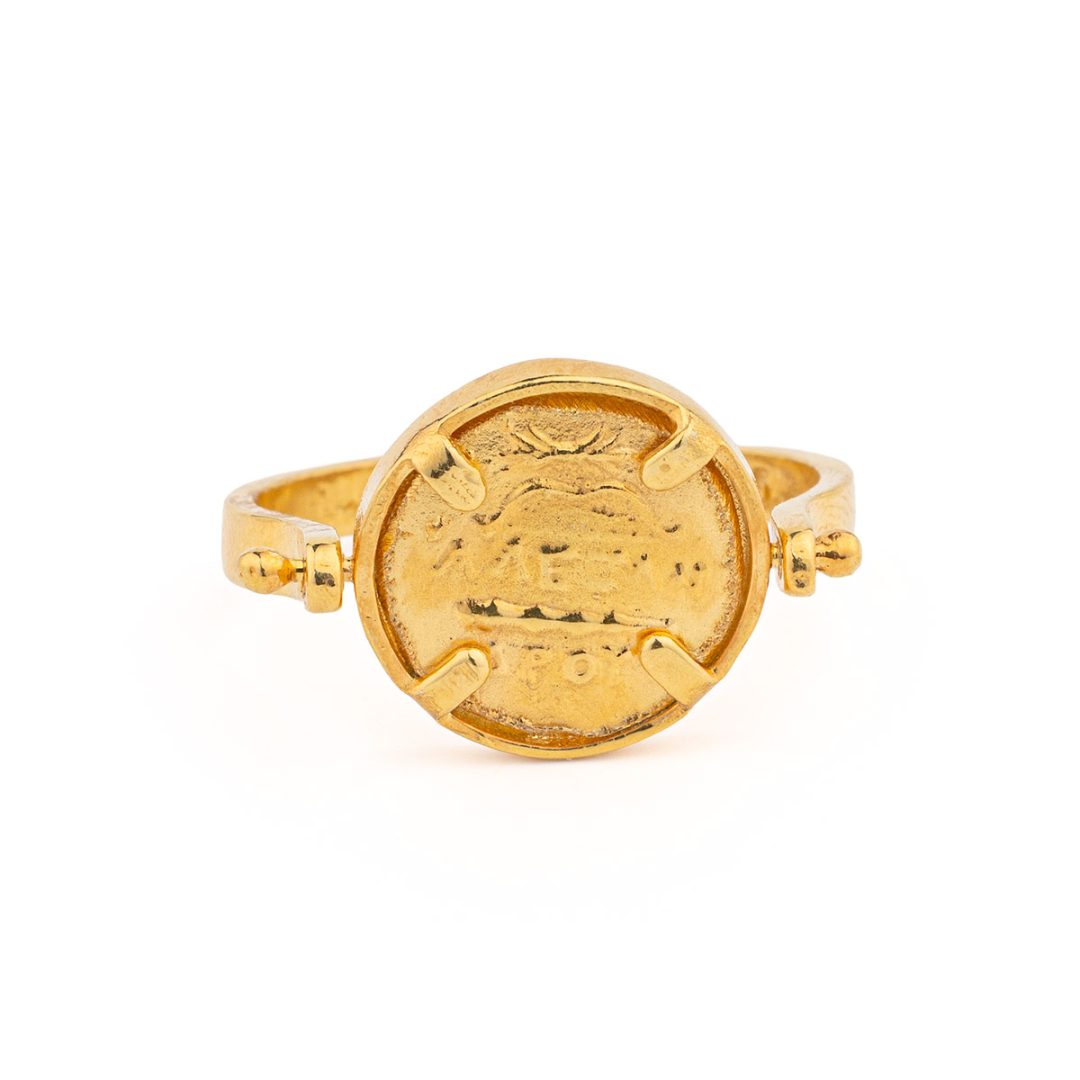 Athena Chalinitis Swivel Flip Coin Ring – Sterling Silver and Gold Plated