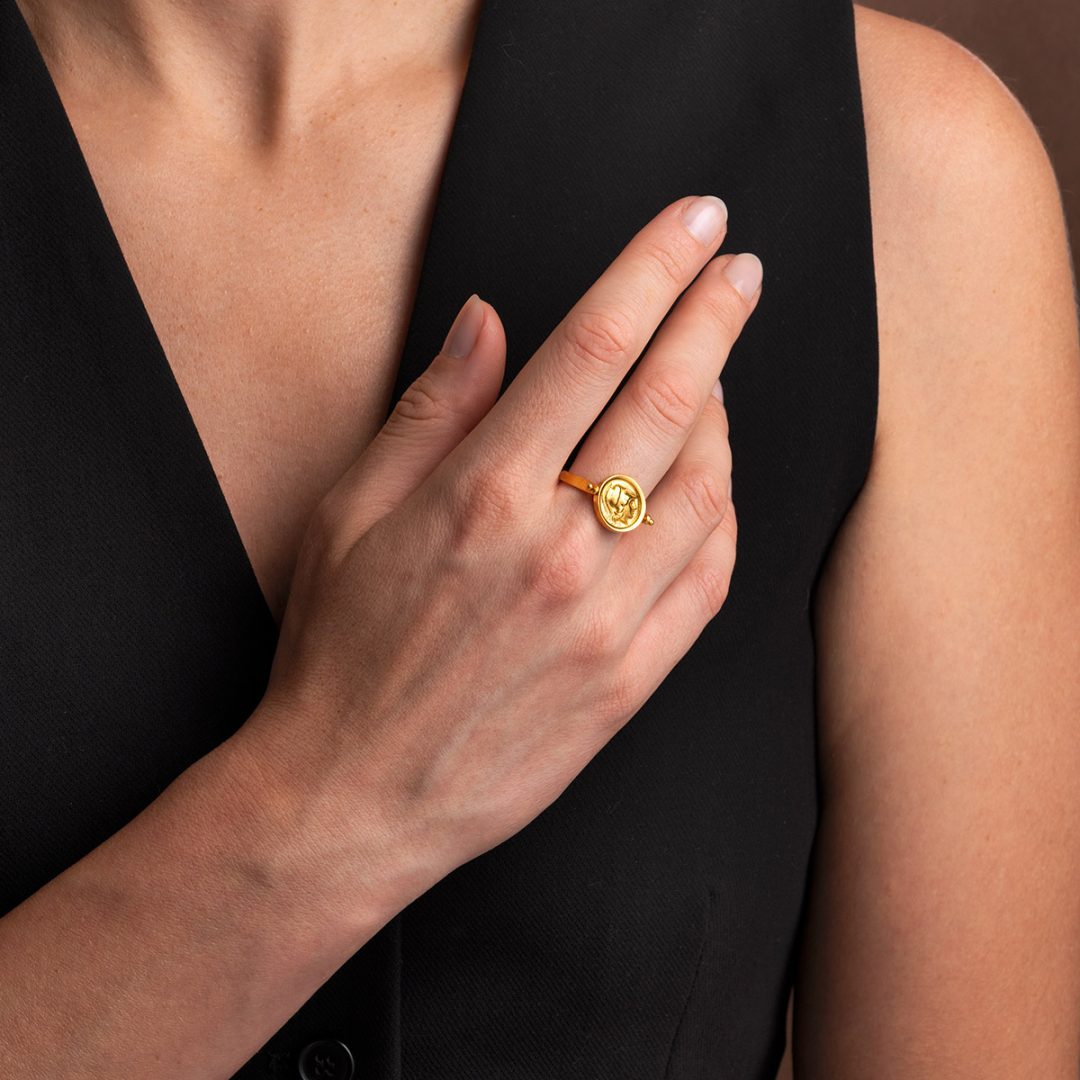 Athena Chalinitis Swivel Flip Coin Ring – Sterling Silver and Gold Plated