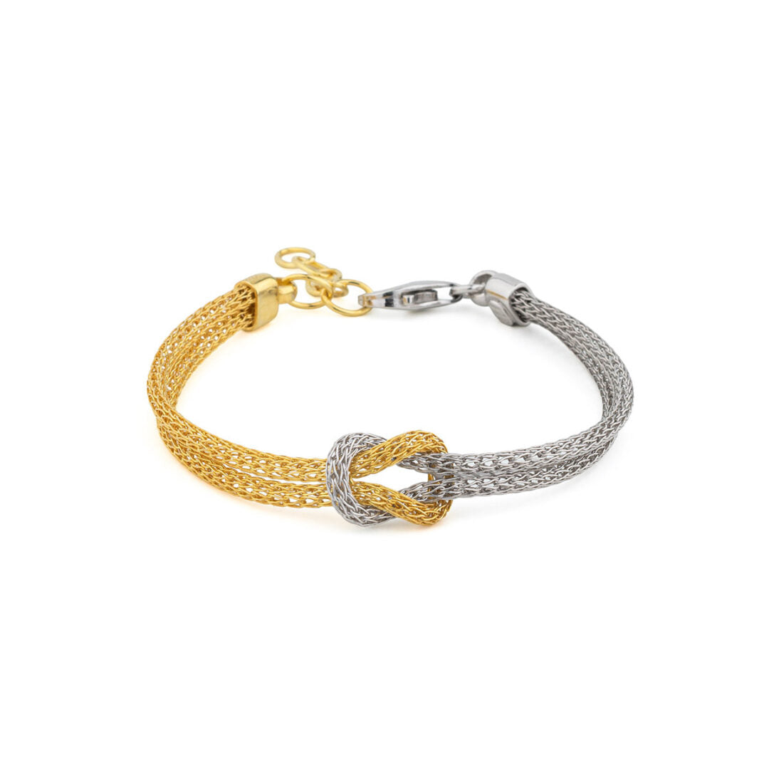 Two Tone Knot Chain Bracelet - 925 Sterling Silver Gold Plated
