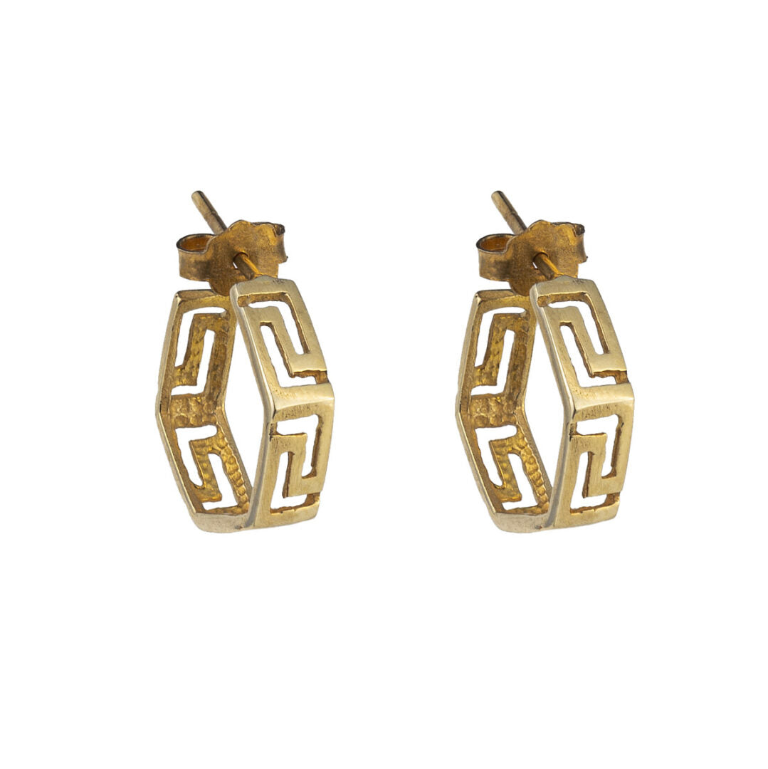 Meander Polygon Earrings - 14K Gold
