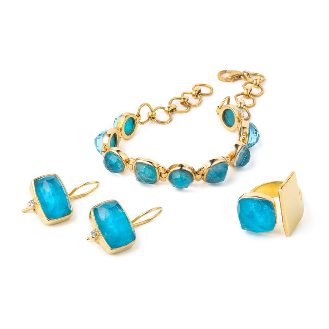Aqua Apatite Doublet Hook Earrings