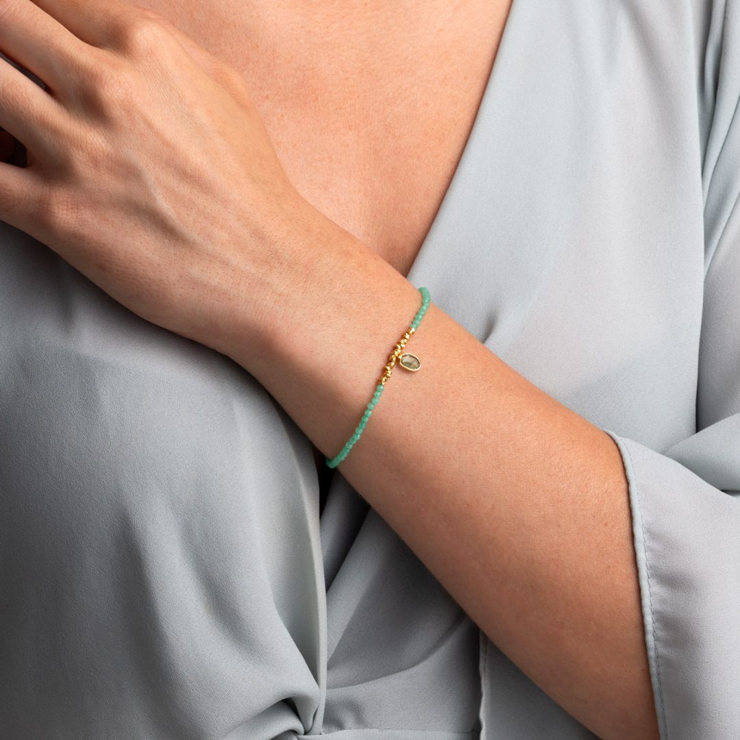 Chrysoprase Bracelet with Green Tourmaline in 925 Sterling Silver and Gold Plated