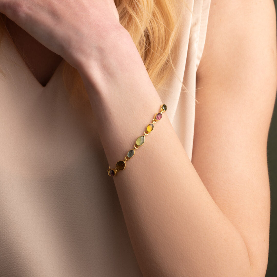 AdjustableTourmaline Bracelet in 925 Sterling Silver Gold Plated