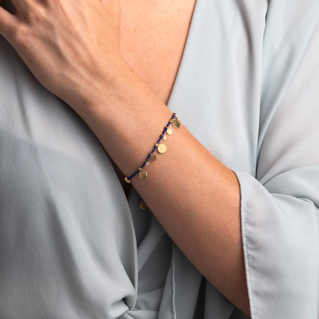 Lapis Lazuli Bracelet with Circles in 925 Sterling Silver and Gold Plated
