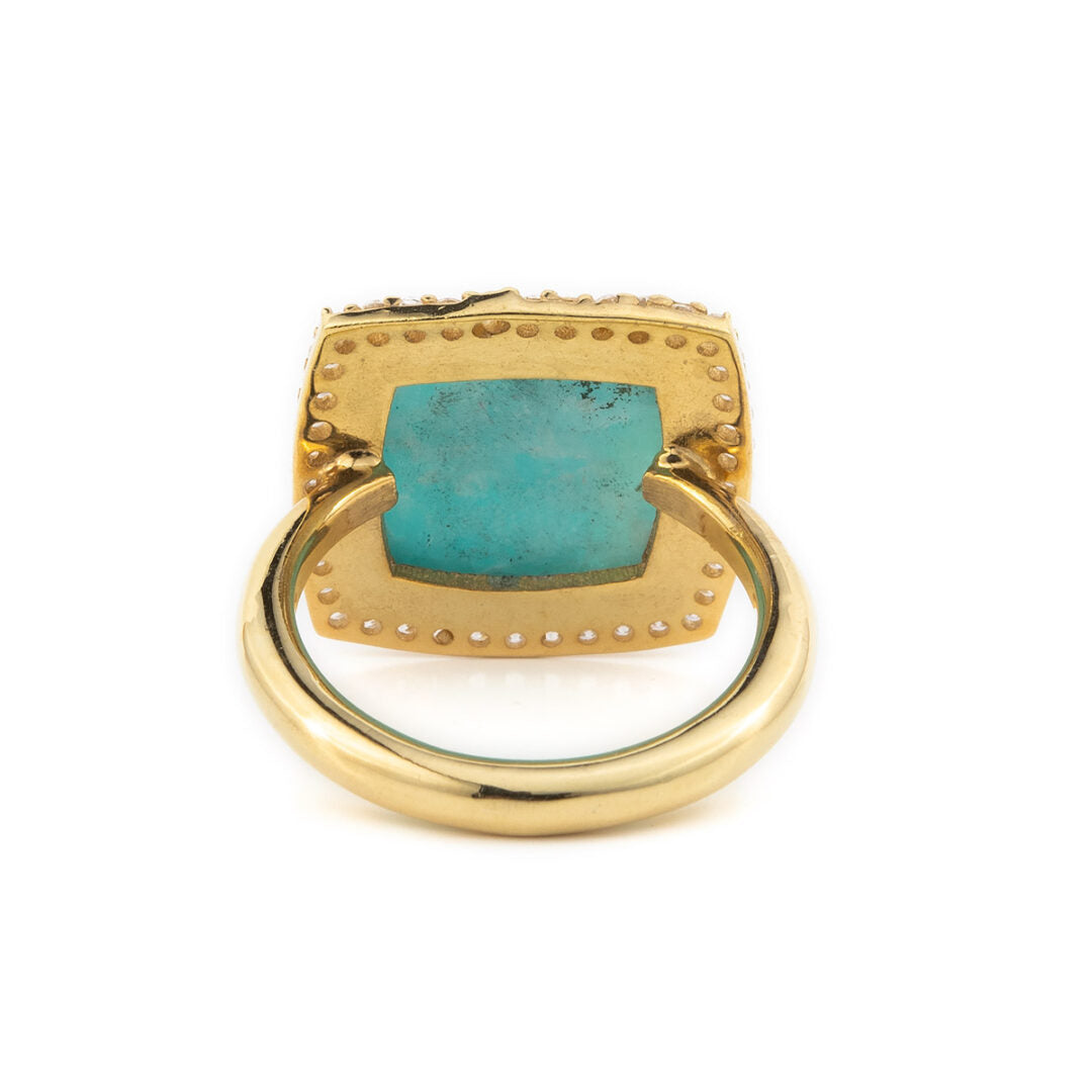 Sterling Silver Gold Plated Ring ~ Amazonite and Zircon