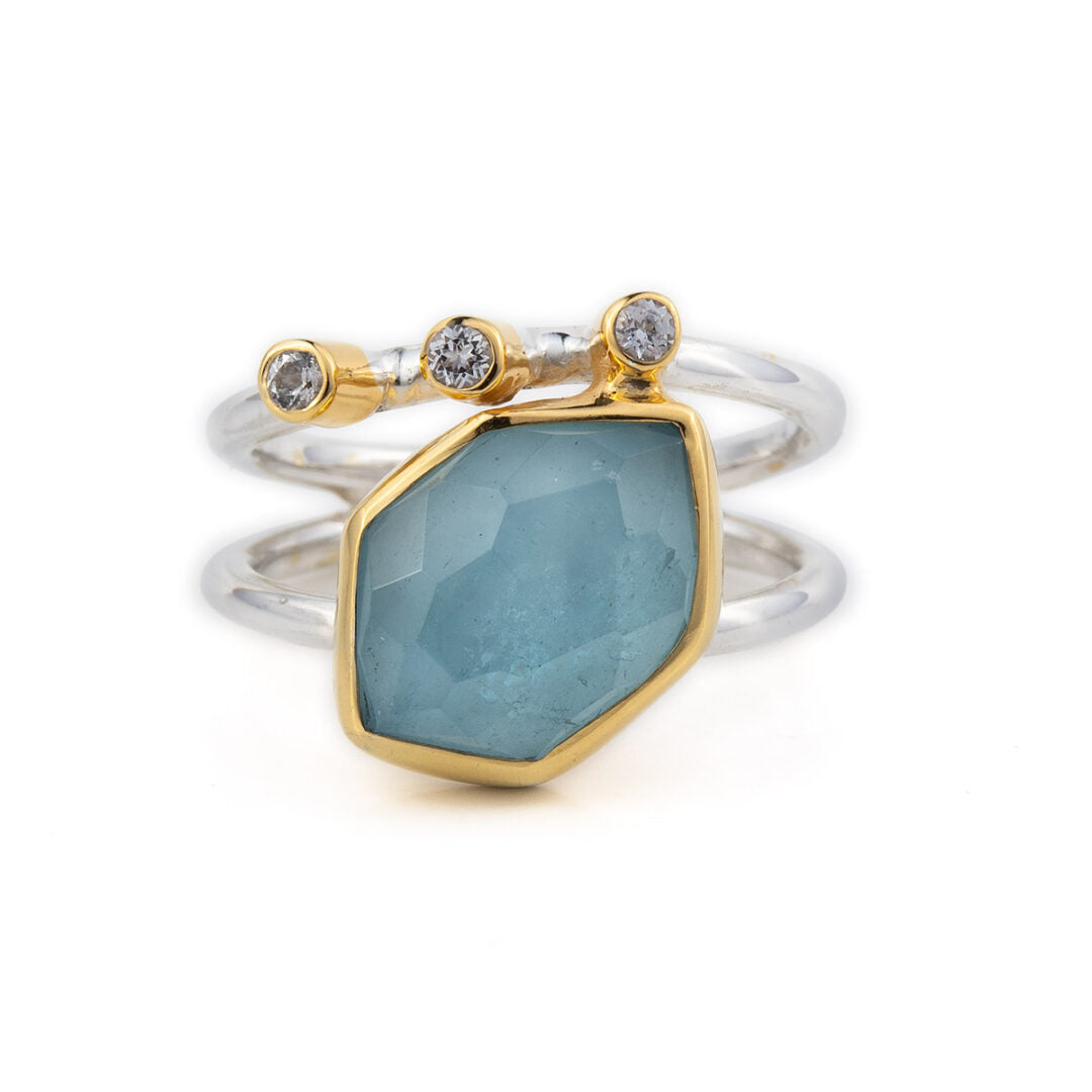Δαχτυλίδι Aquamarine Zircon – Ασήμι 925 Επιχρυσωμένο