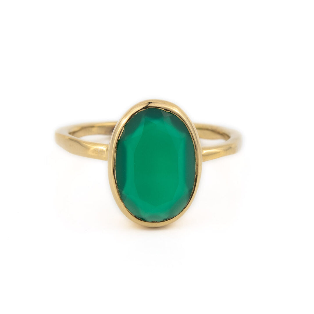 Δαχτυλίδι με Green Chalcedony - Ασήμι 925 και Επιχρυσωμένο