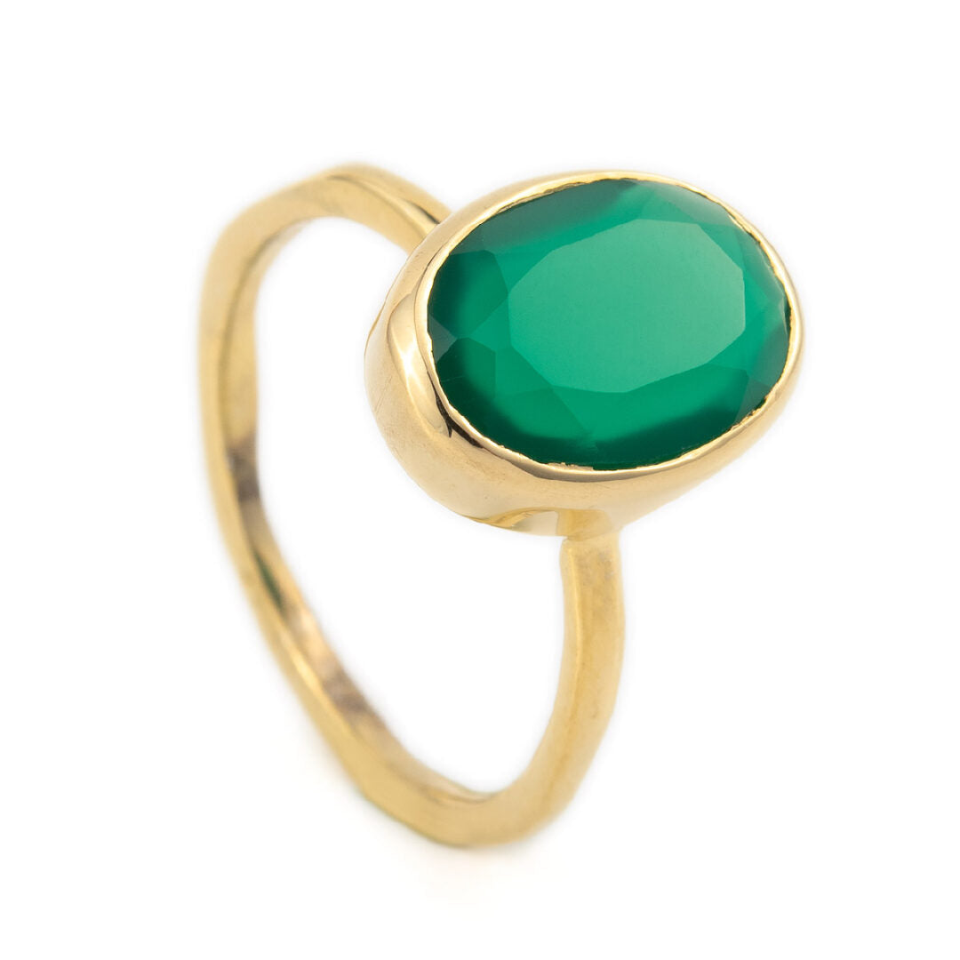 Δαχτυλίδι με Green Chalcedony - Ασήμι 925 και Επιχρυσωμένο