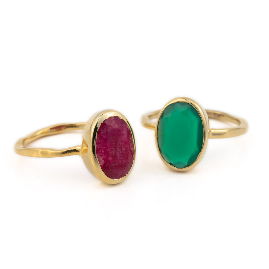Δαχτυλίδι με Green Chalcedony - Ασήμι 925 και Επιχρυσωμένο