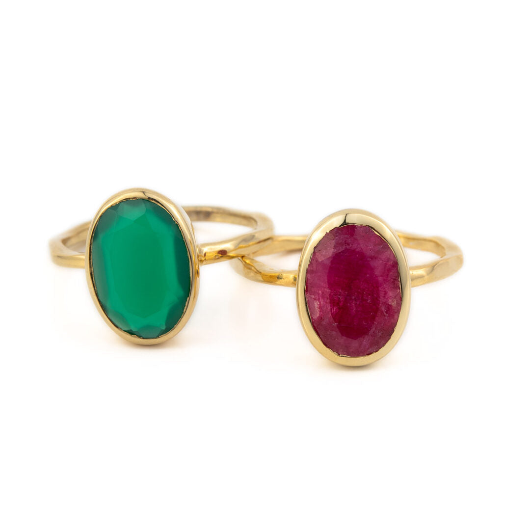 Δαχτυλίδι με Green Chalcedony - Ασήμι 925 και Επιχρυσωμένο
