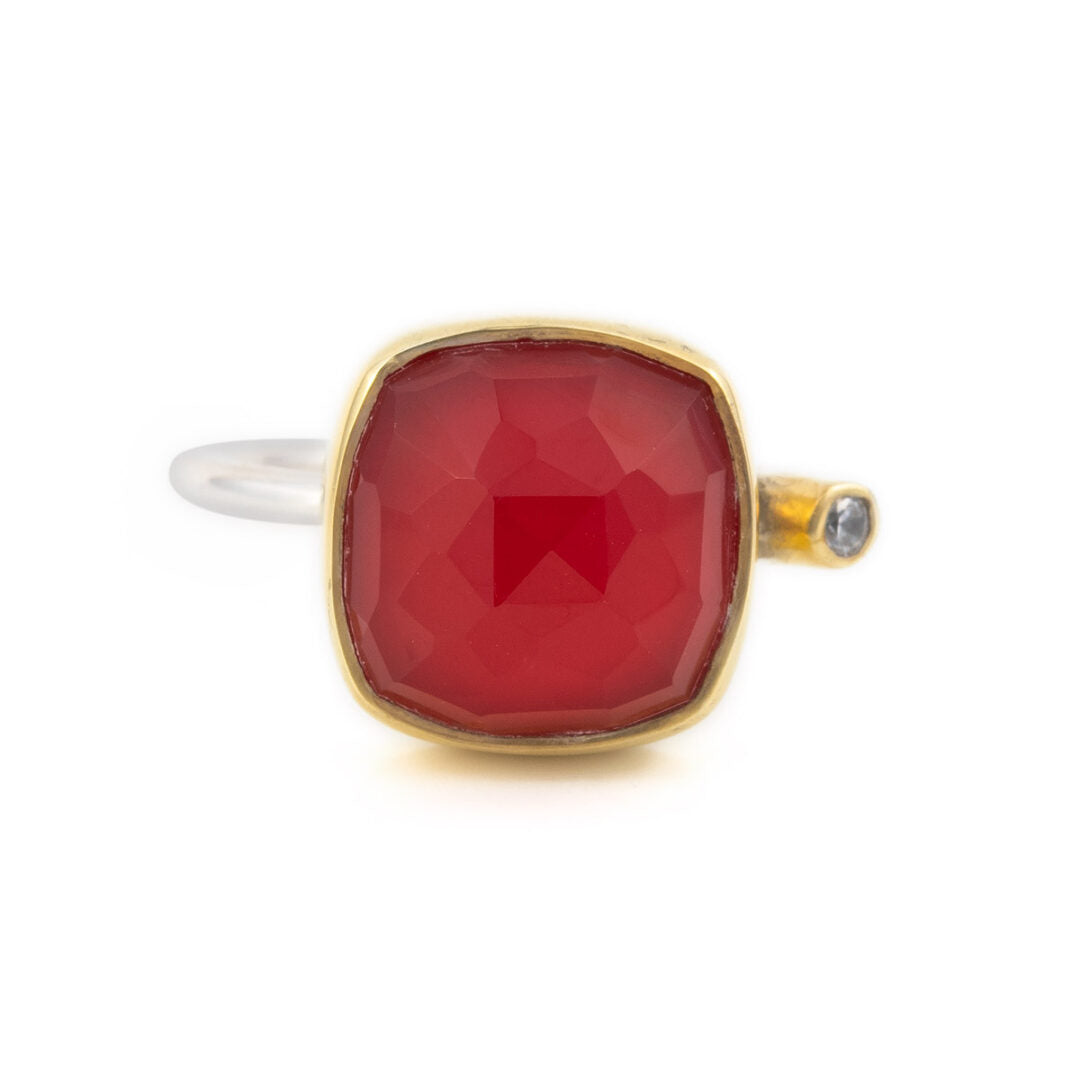 Coral Doublet Ring in Sterling Silver Gold Plated