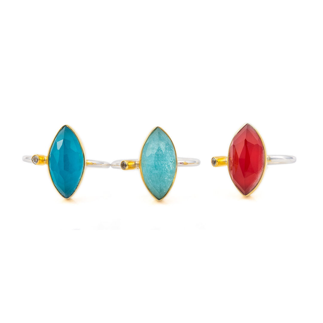 Pariba Doublet Tear Ring in Sterling Silver Gold Plated