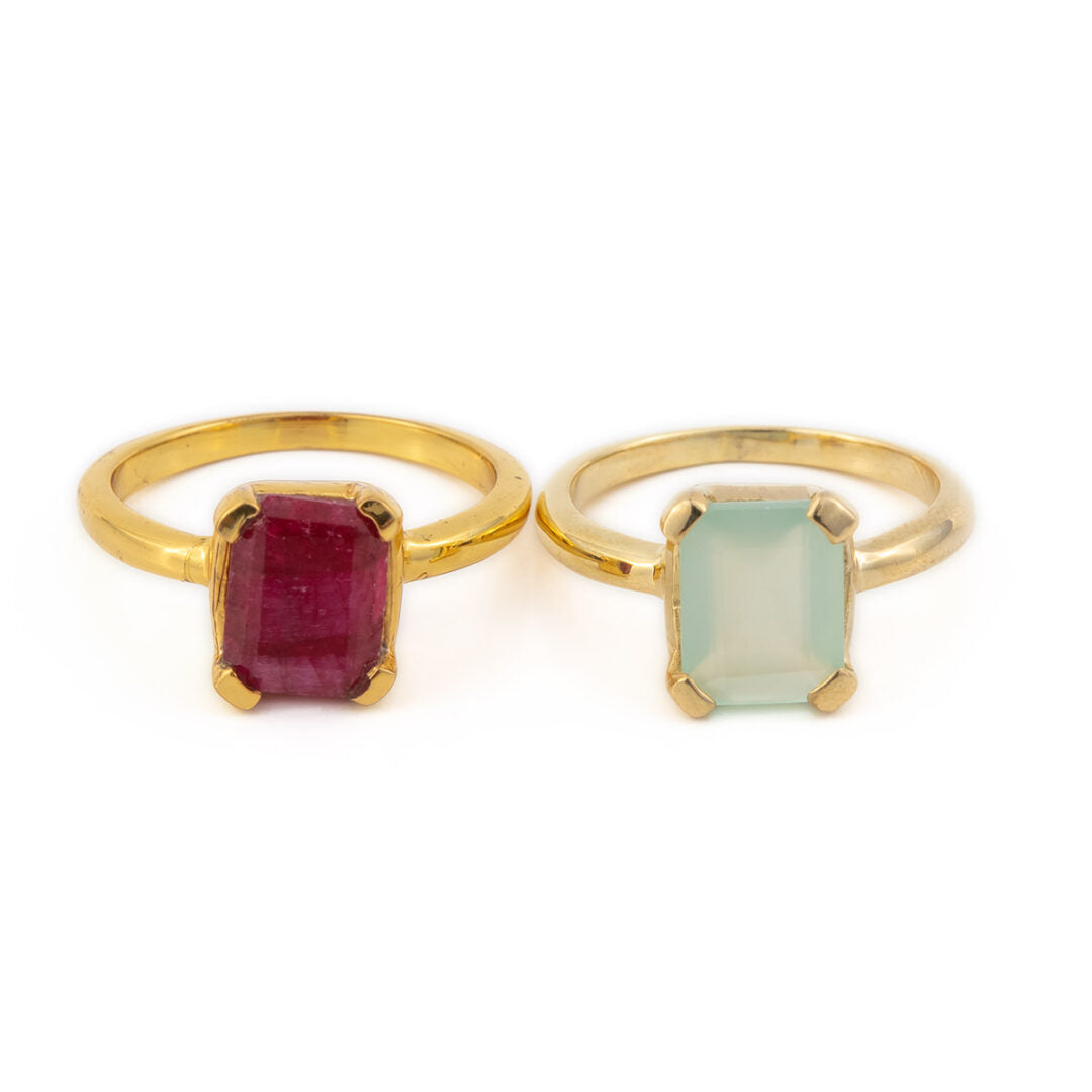 Sterling Silver Gold Plated Aqua Chalcedony Ring