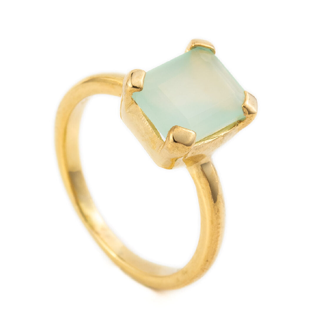 Sterling Silver Gold Plated Aqua Chalcedony Ring