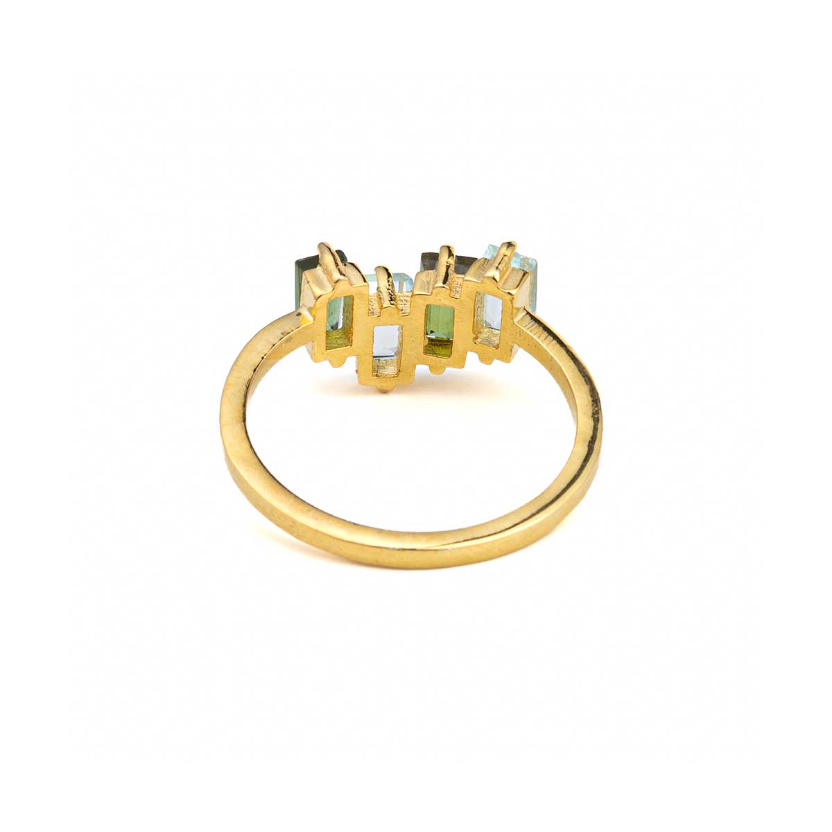 Blue Topaz Tourmaline Ring - 925 Sterling Silver and Gold Plated