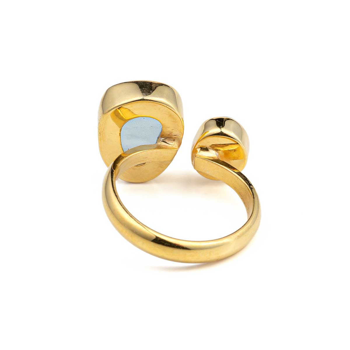 Aqua Marine and Pearl Open Ring - 925 Sterling Silver and Gold Plated