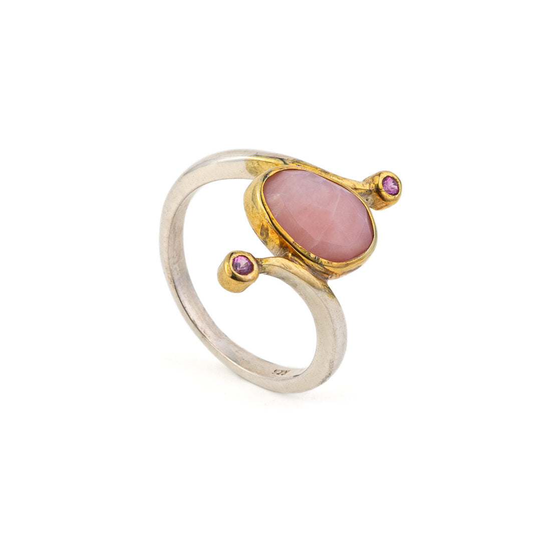 Rhodochrosite Ring - 925 Sterling Silver and Gold Plated
