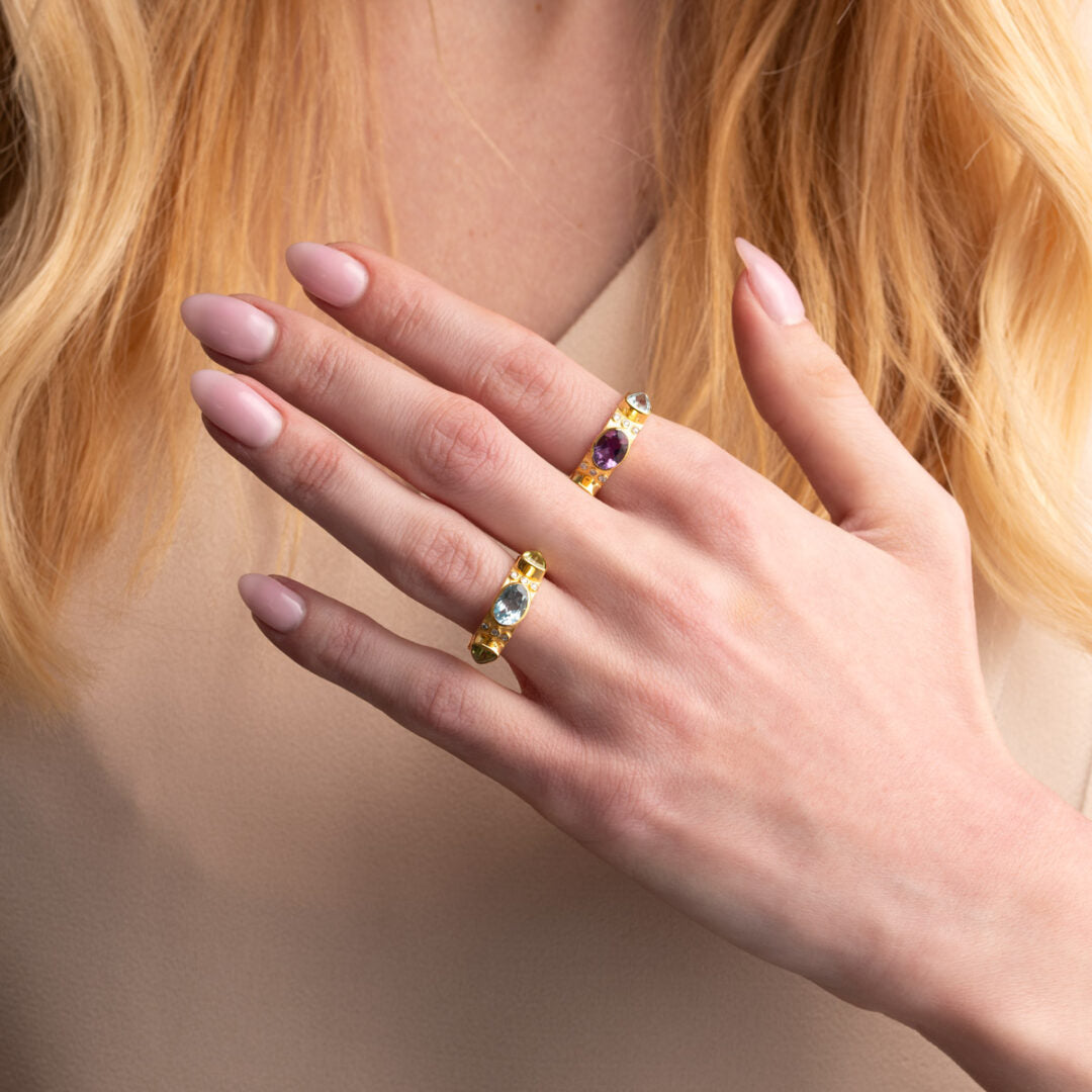 Three Stones & Zircon Ring in 925 Sterling Silver Gold Plated