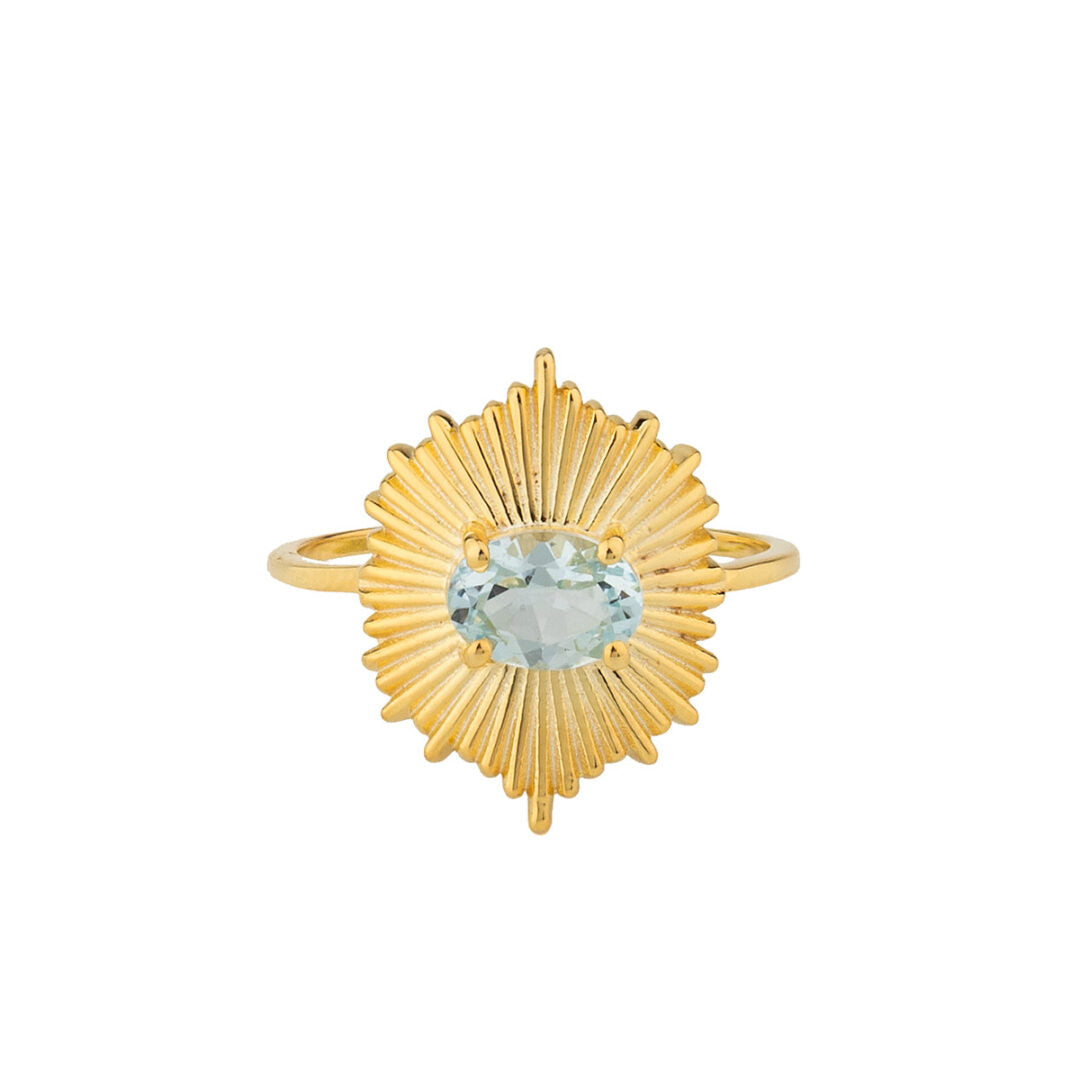 925 Silver Gold Plated Hexagon Ring with Gemstone