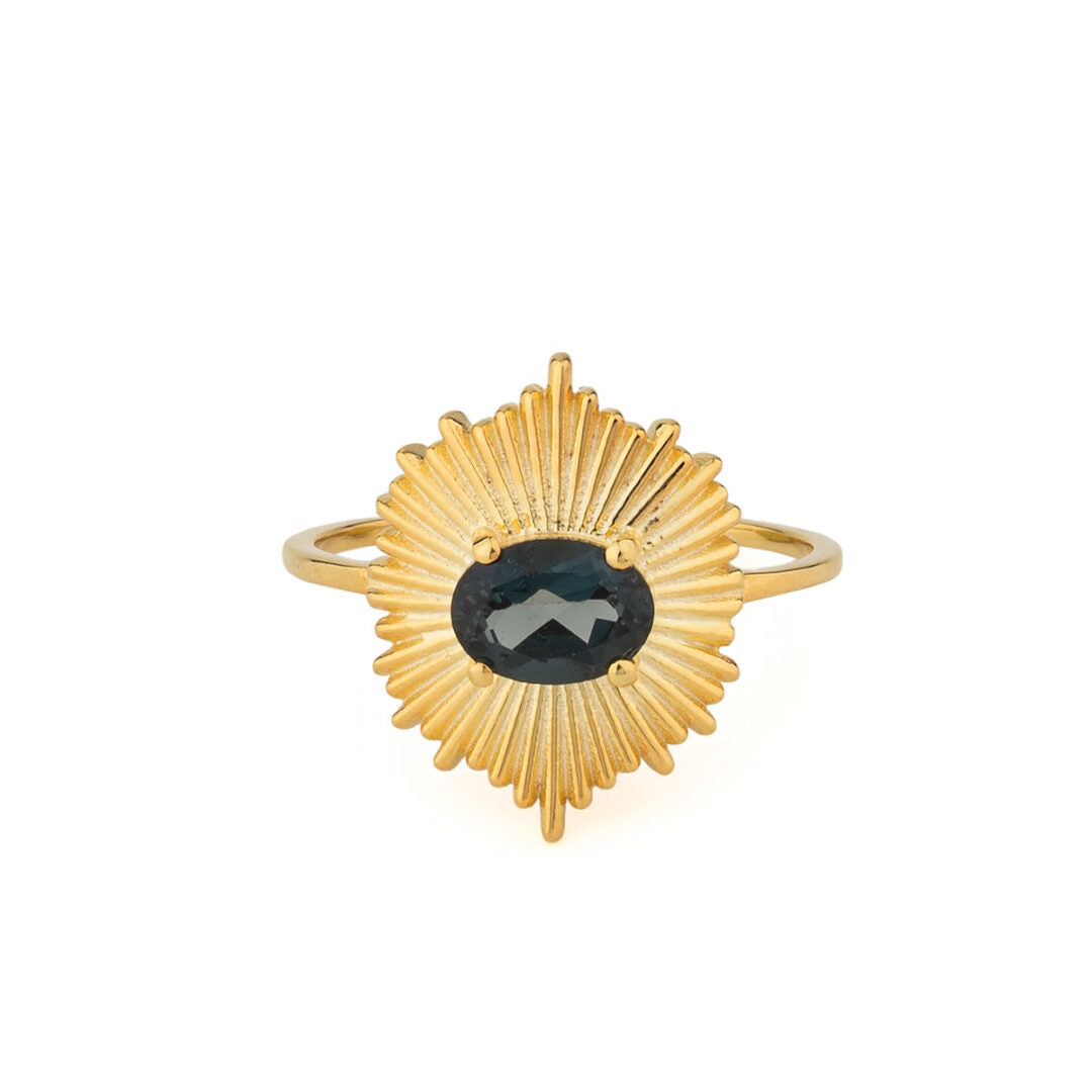 925 Silver Gold Plated Hexagon Ring with Gemstone