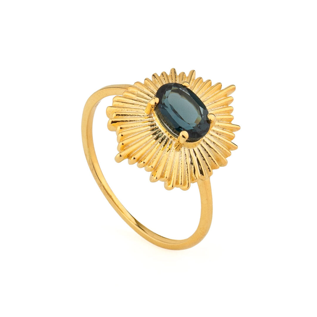925 Silver Gold Plated Hexagon Ring with Gemstone