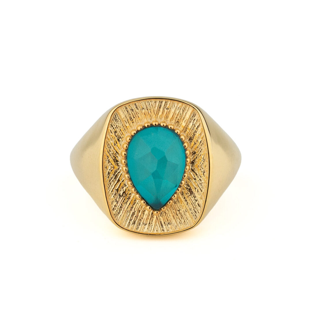 925 Silver 18K Gold Plated Ring with Teardrop Doublet Pariba Stone