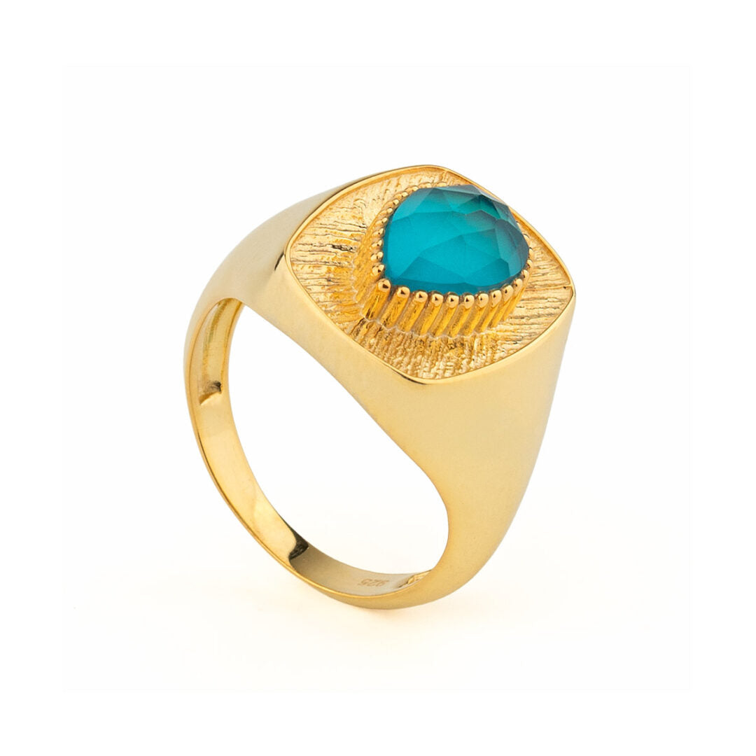 925 Silver 18K Gold Plated Ring with Teardrop Doublet Pariba Stone