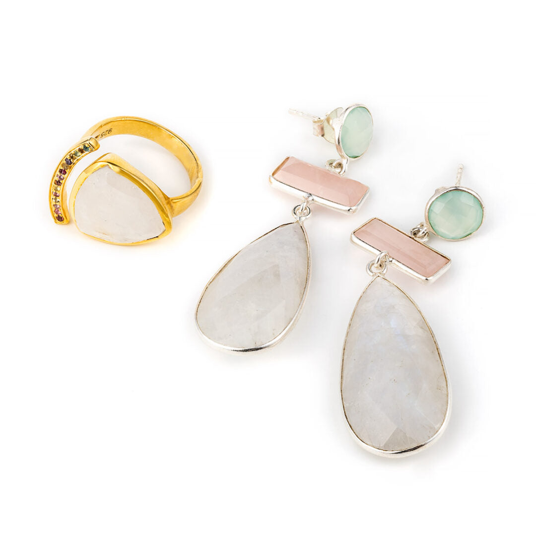 Moonstone Ring - Sterling Silver and Gold Plated