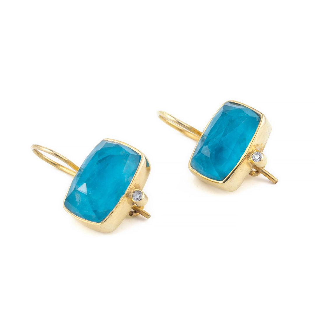 Aqua Apatite Doublet Hook Earrings