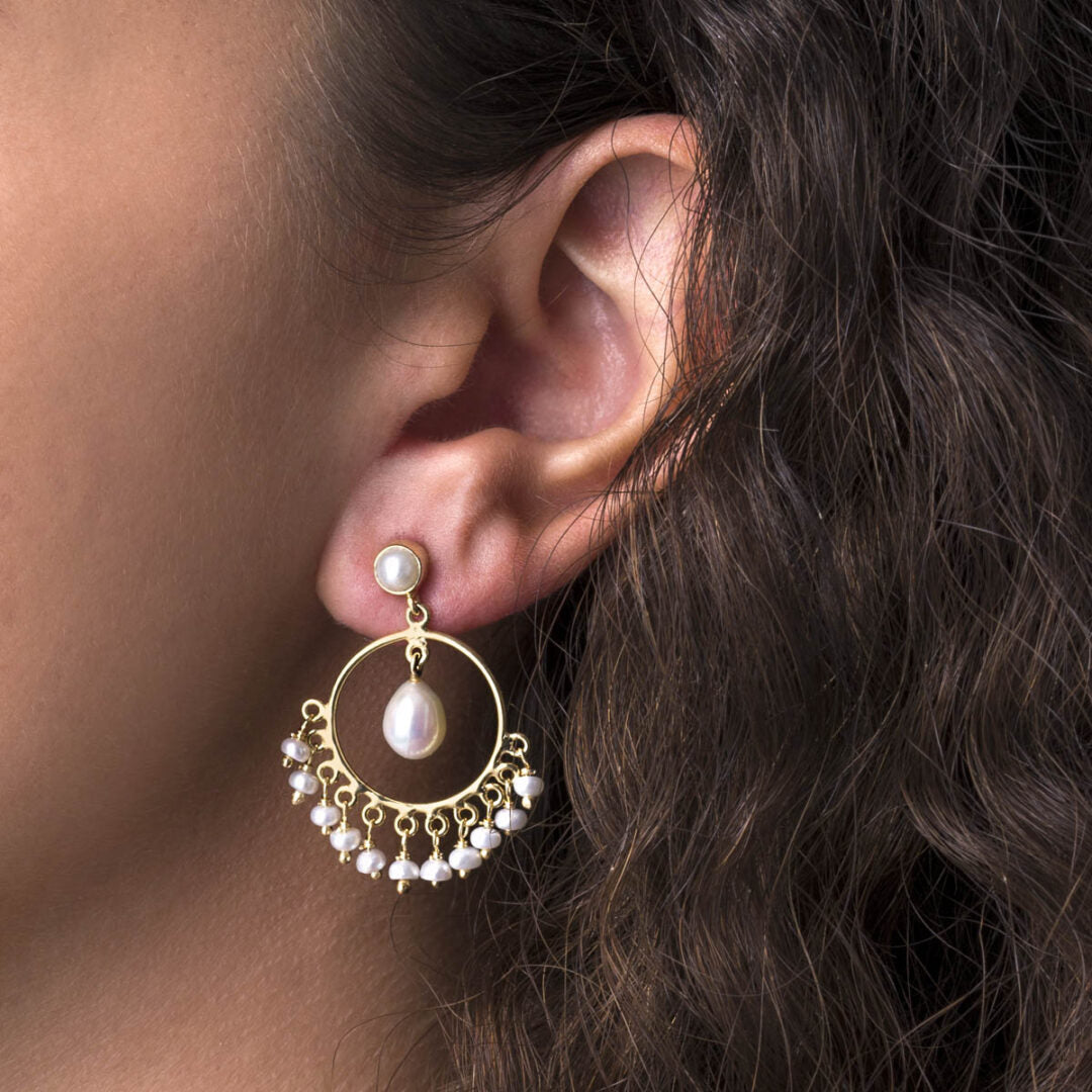 Σκουλαρίκια Chandelier Μαργαριτάρια – Ασήμι 925 Επιχρυσωμένο