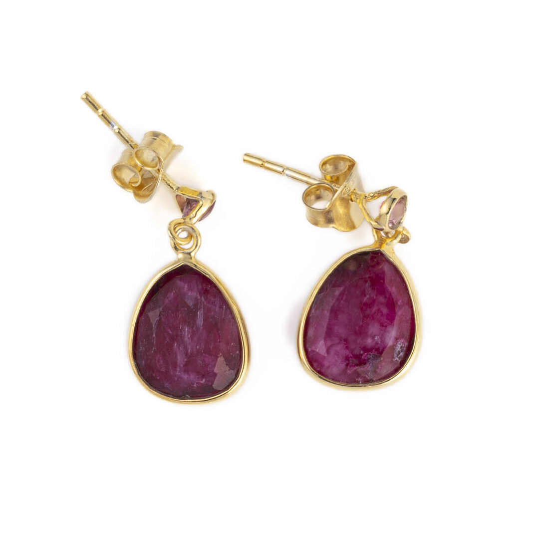 Ruby and Tourmaline Dangle Earrings