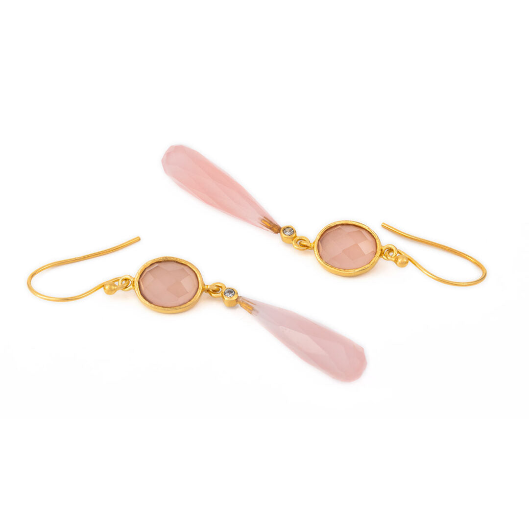 Roz Quartz Dangle Earrings - Sterling Silver and Gold Plated