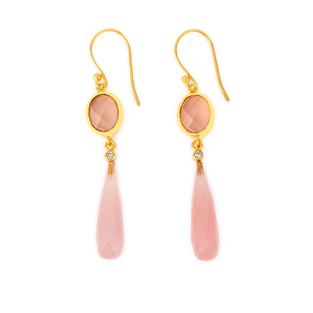 Roz Quartz Dangle Earrings - Sterling Silver and Gold Plated