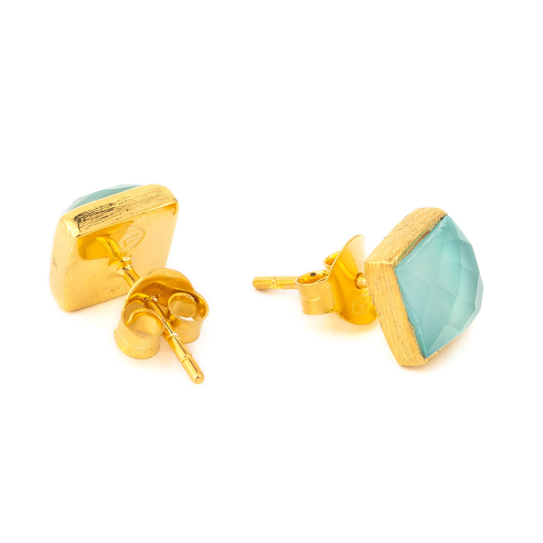 Aqua Chalcedony Stud Earrings