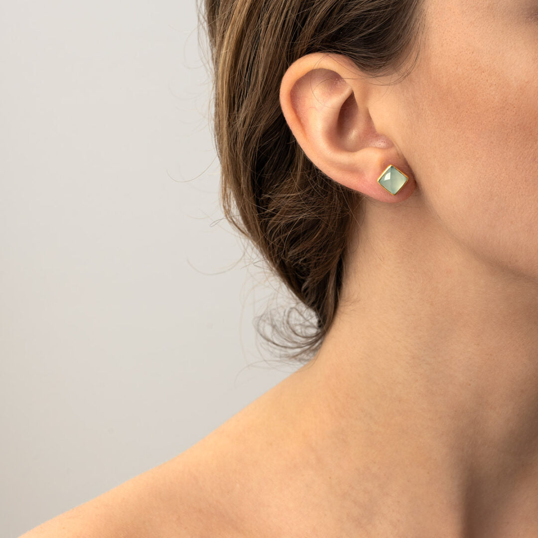 Aqua Chalcedony Stud Earrings