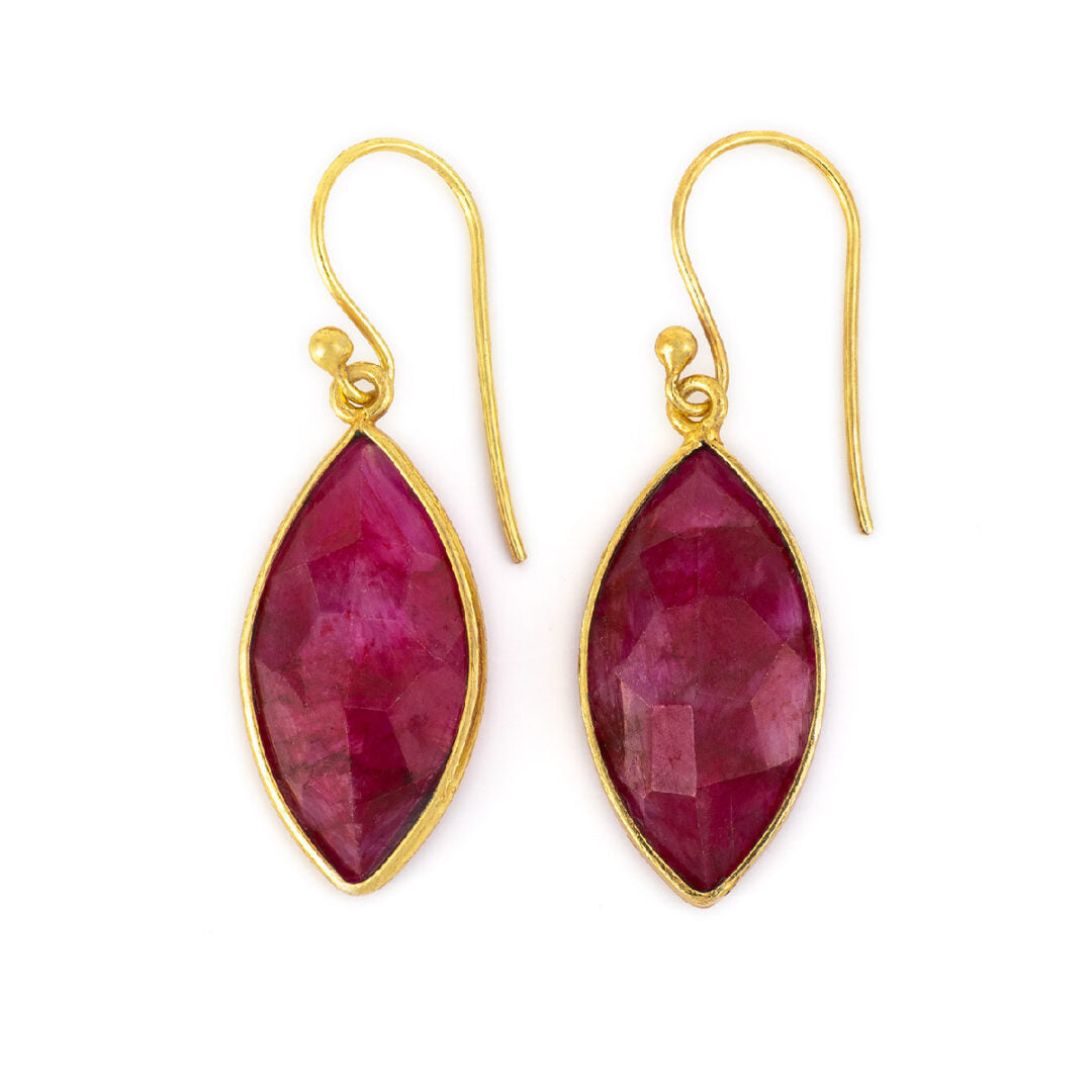 Sterling Silver Gold Plated Rubinite Dangle Earrings